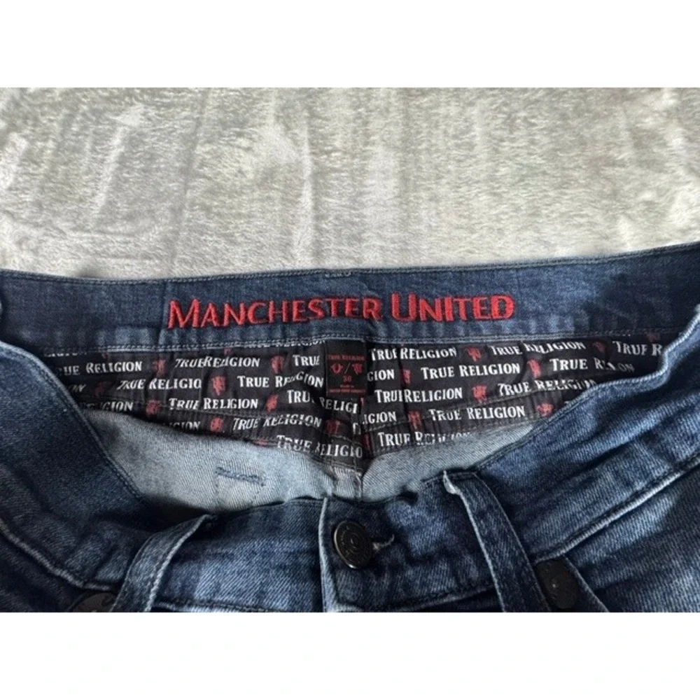 True Religion x Manchester United Men's Jeans Size 36 Red Thick Stitch Jack
